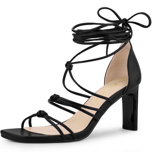 BLISSFUL STEP Sandales à Talons Hauts Blocs à Lacets à Brides pour Femmes Noir 11