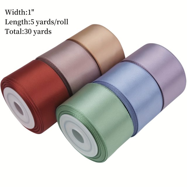 CHUANK Premium Polyester Satin Ribbon Set - 6 Assorted Colors (Orange Pink Red Green Blue Yellow) 1”” x 5yd Each Total 30 Yards - For DIY Crafts Gift Wrapping & Wedding Decoratio