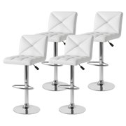 Gymax 4 PCS Bar Stools PU Leather Swivel Bar Chairs Height Adjustable Upholstered Barstools White