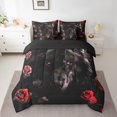 thumbnail image 2 of Black Wolf Ensemble de Douillette 7 Pcs Lit en Sac Simple, Ensembles de Literie Rose Rouges Fleurs Romantiques Draps de Lit, Ensemble de Draps Animaux Sauvages de la Forêt avec Douillette, 2 of 6