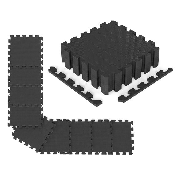 Gymax 18 Pack Interlocking EVA Foam Floor Tiles 2/5 Inch Thick Puzzle Exercise Mats Black