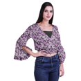 thumbnail image 3 of Moomaya Printed Womens Crop Top Wrap Style Top Wear Ruffle Long Sleeve Casual Summer Blouse, 3 of 5