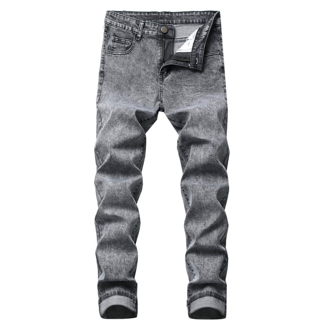 TIMIFIS Jean pour Homme Coupe Classique Régulière Jean en Coton Tendance Mode Micro Extensible Coupe Ajustée avec Cordon Élastique Petite Jambe Droite - Gris Foncé Automne