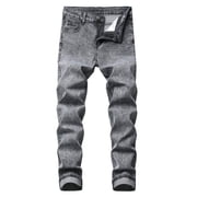 Penkiiy Mens Jeans Fashion Trend Men's Micro Elastic Slim Tie Elastic Small Straight Leg Dark Gray Pants