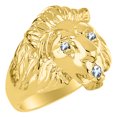 thumbnail image 3 of RYLOS Gold Plated Silver Lion Head Ring Color Stone Birthstones Eyes and Mouth Fun Designer Rings Aquamarine Jewelry Size 6, 3 of 8