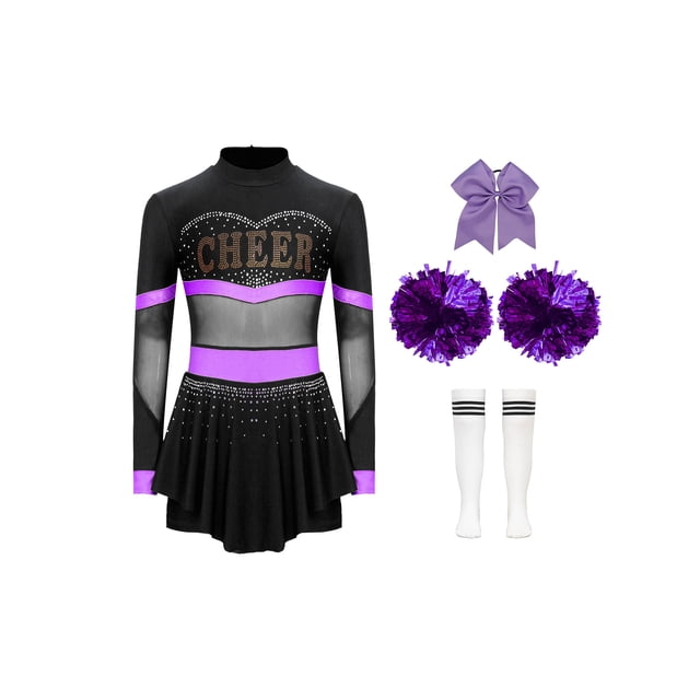 Aislor Tenues de Cheerleading pour Filles Enfants Costume de Cosplay de Cheerleading d'Halloween Robe de Danse de Fête Rave Violet C 16