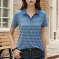 thumbnail image 2 of Fgnfyis T-Shirt à Manches Courtes Rayé pour Femme, Col Rond Décontracté, Haut pour Usage Quotidien Printemps Été Automne, Blouse Confortable avec Design de Col Classique, Hauts pour Femmes Décontractés Bleu G, 2 of 5