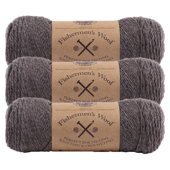 Lion Brand Yarn Fishermen's Wool Brown Heather #4 Medium, Wool 8 oz/227 g, 465 yds/425 m, 3-Pack