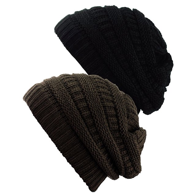 Tuque Tricotée pour Femmes (Lot de 2), Noir/brun