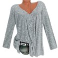 thumbnail image 2 of Pompotops Blouse à Manches Longues Col en V Imprimée pour Femmes Grande Taille Pull Tops Chemise Liquidation, 2 of 3