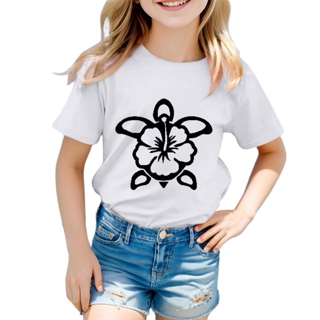 LUOGENLI T-Shirt pour Filles Garçon et Fille Mode Décontractée Imprimé Col Rond Ample Manche Courte T-Shirt Haut Maxi Hauts Denim Blanc 3-4 Ans