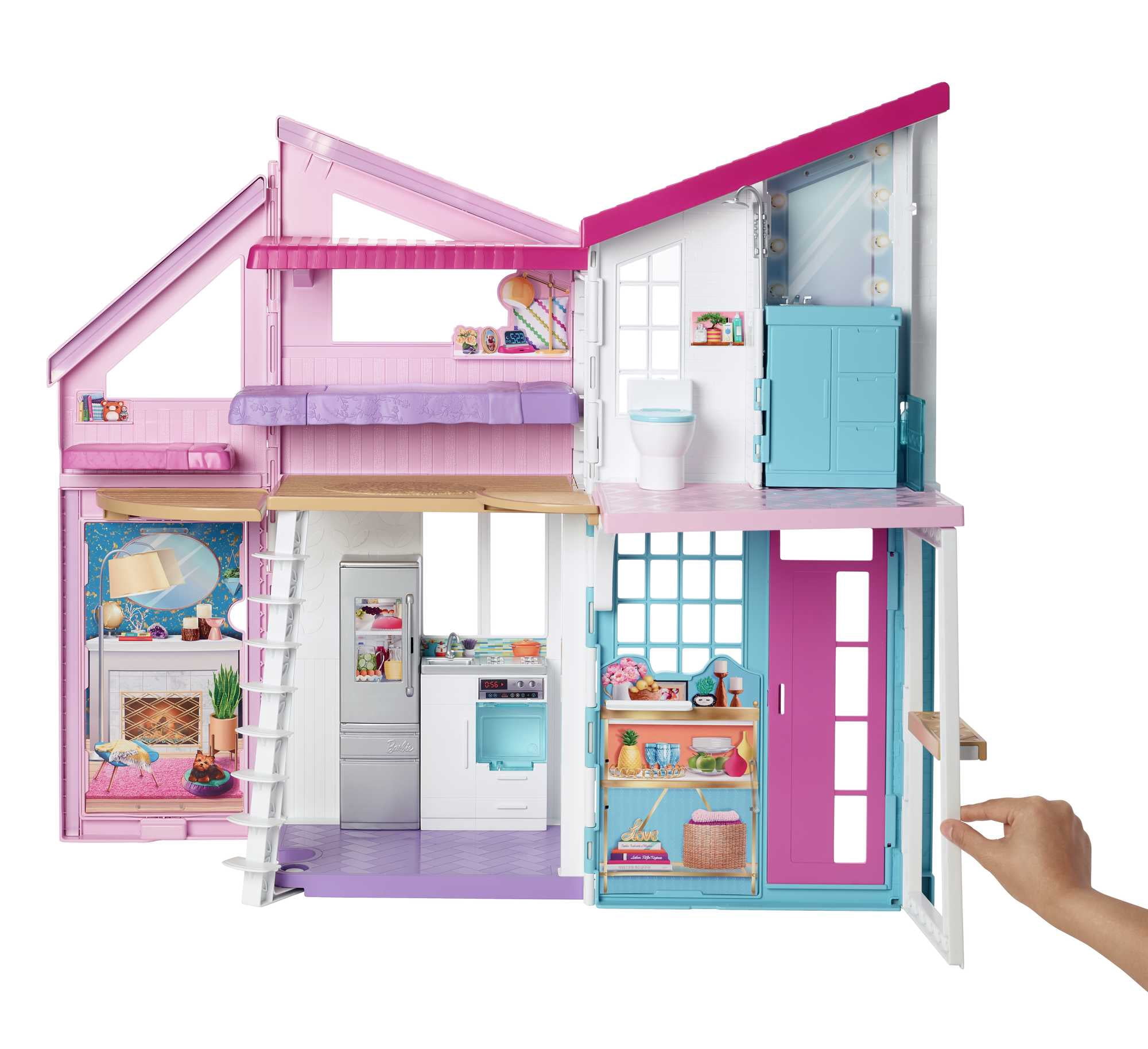 Barbie Malibu House 2-Story, 6-Room Dollhouse with Transformation Features, for Kids 3 Years Old and Up