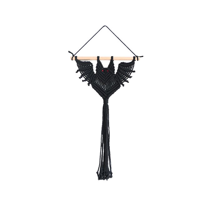 Macrame Wall Hanging Tapestry Halloween Pattern Handmade for Farmhouse Black 30x50cm