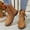 Brown, variant on Amzcrzy Ankle Boots for Women Women's Heel Low Heel Round-Toe Boots Metal Leather Belt Buckle Side Zipper Short Boots Womens Booties Women's Boots Booties for Women Boots for Women Womens Boots