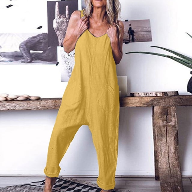 zanvin Combinaison Ample Décontractée pour Femmes avec Poches, Jaune, 5TG