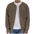 thumbnail image 2 of RXIRUCGD Cardigan en Velours Paon pour Hommes, Col Rond, Fermeture Éclair, Khaki, Taille : S, 2 of 8