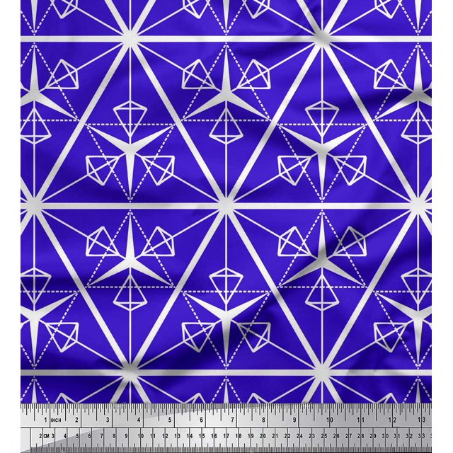 Soimoi Blue Moss Georgette Fabric Diamond & Triangle Geometric Printed Fabric 1 Yard 42 Inch Wide