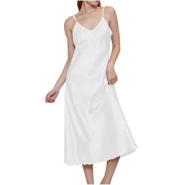 Cameland V Neck Silk Nightgowns for Women Sexy Satin Chemise Lingerie Sleepwear Silk Slip Nightdress Elegant Spaghetti Strap Midi Dress