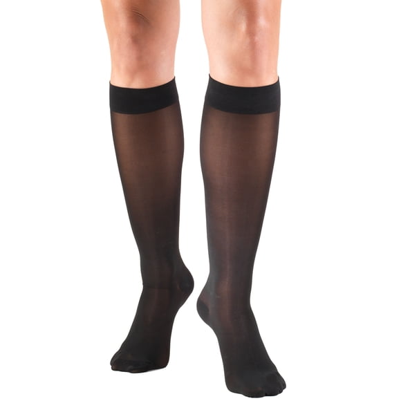 Truform Sheer Knee High Stockings: 20 - 30 mmHg, Black, Large