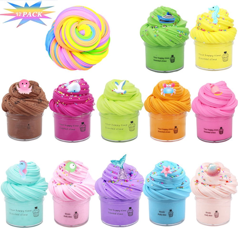 12Pcs Butter Slime Kit Cartoon Animal Educational Soft  Non-Sticky Mini Scented Colored Clay Party Favors Toys