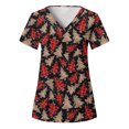 thumbnail image 1 of Snorda Haut de Sarrau pour Femme Mode Manches Courtes Col en V Hauts Uniforme de Travail Imprimé Blouse à Poche Hauts, 1 of 4