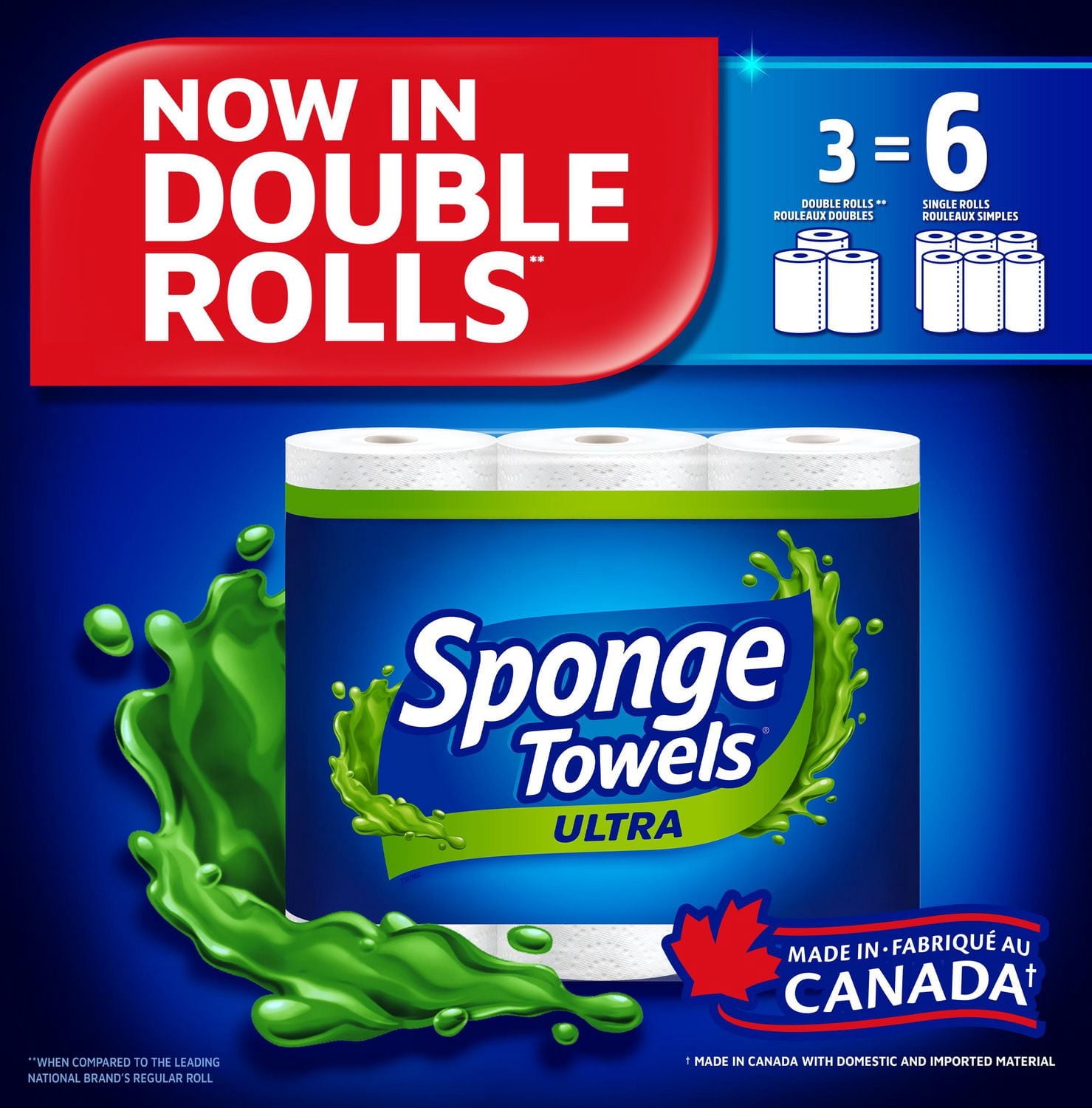 SpongeTowels Ultra Essuie-tout, Mesure-au-choix feuilles®, 3 = 6 rouleaux réguliers