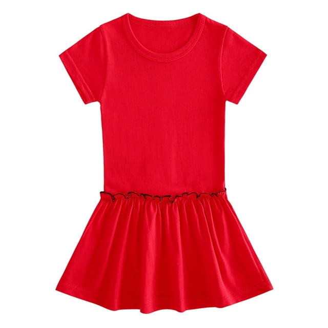 Liquidation d'Économies d'Été! WRKEKC Robe d'Été pour Fille, Robe Décontractée pour Fille, Robe Plissée à Manches Courtes et Col Rond d'Été Unie pour Fille 2 Ans