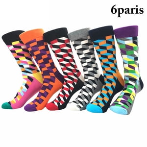 6 Pairs Chaussettes homme motif géométrique créatif Chausse en coton doux chaud Chaussée en équipage