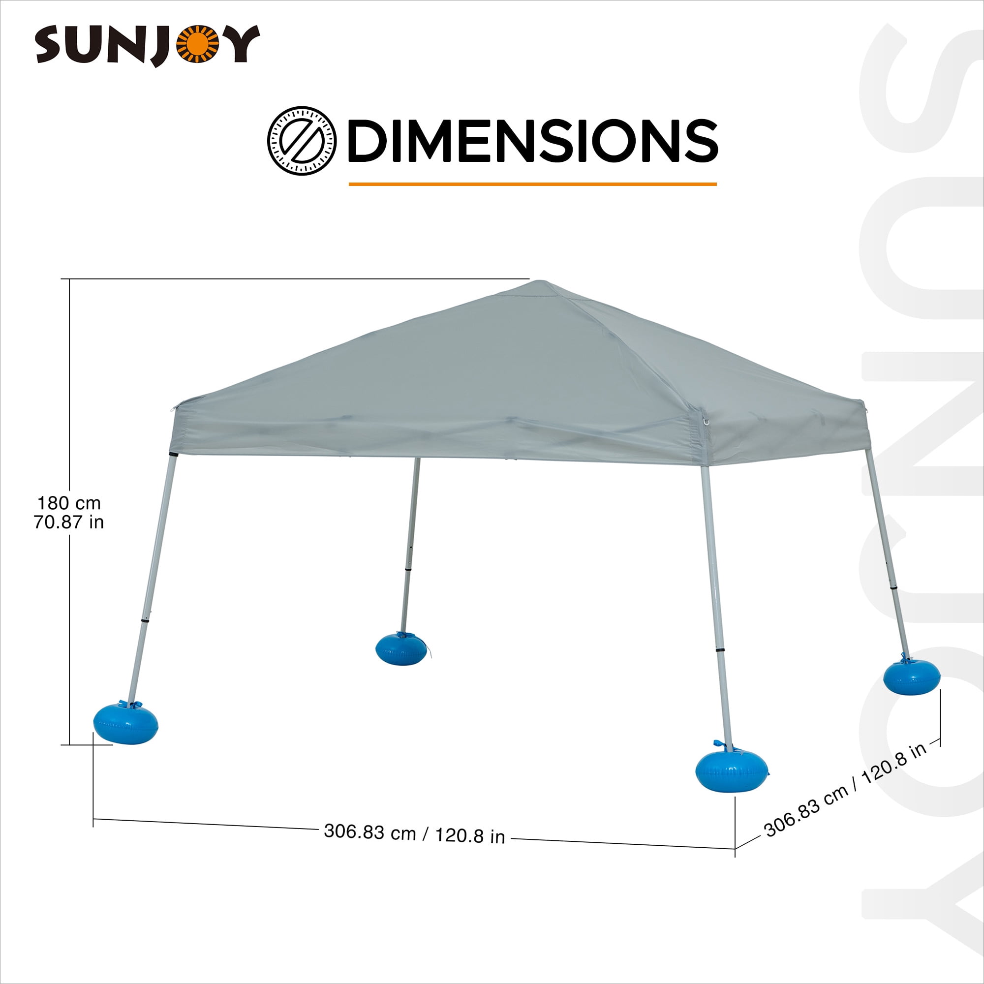 Auvent de piscine flottant Sunjoy 10' × 10' Gazebo pop-up en tissu gris, tente flottante à cadre en acier et aluminium avec flotteurs en PVC, pompe à air manuelle et sac de transport