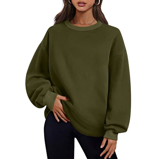 Timegard Chandail en Molleton Surdimensionné pour Femmes Col Rond Manches Longues Hauts Mode Automne Chandail avec Poches