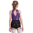 thumbnail image 2 of YONGHS Enfants Filles Paillettes Latin Jazz Robe de Danse à Franges Smoking Danse Moderne Justaucorps Combinaison Violet 12, 2 of 7
