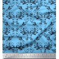 thumbnail image 1 of Soimoi Blue Silk Fabric Filigree Damask Print Fabric by the Yard 42 Inch Wide, 1 of 3