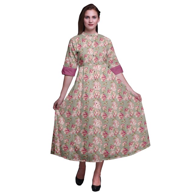 Bimba Robe à Boutons Imprimée Florale pour Femmes Robe Chemise de Cocktail Ligne A-TTG