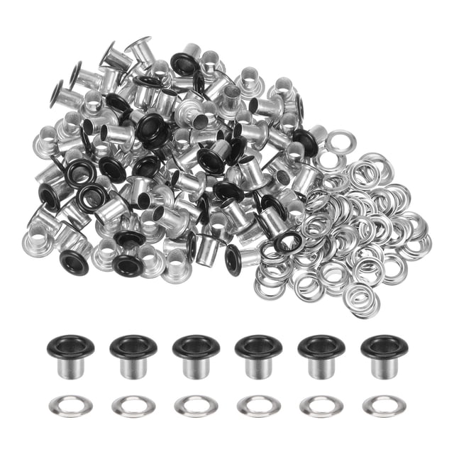 Unique Bargains 100PCS Grommets Eyelets 1/6 Inch (4mm) ID Hole Metal Self Backing Eyelet with Washers for Leather Black