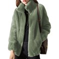 thumbnail image 1 of LUXUR Ladies Full Zip Sherpa Jackets Drawstring Holiday Overcoats Green XL, 1 of 4