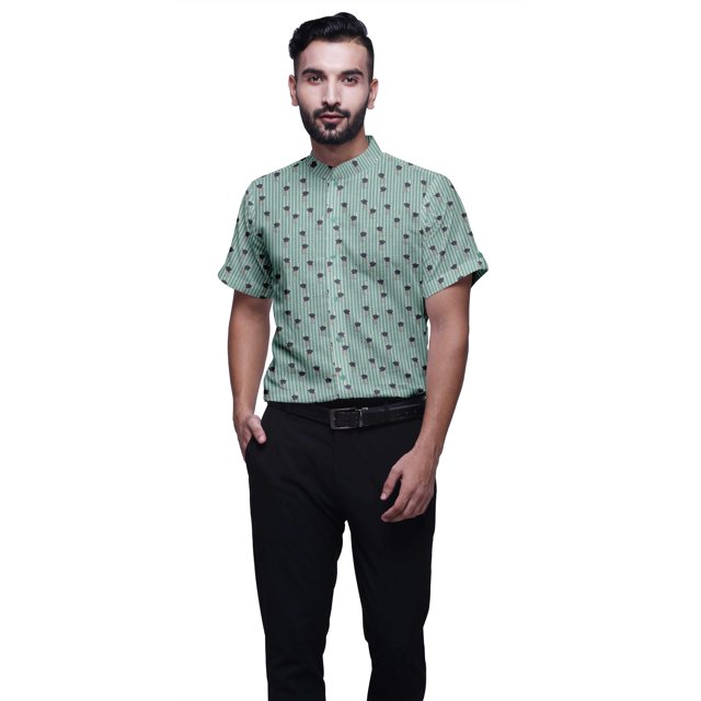 BESTMAN Casual Printed Shirts For Men Slim Fit Button Down Short Sleeve Shirt