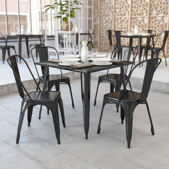 Heavenly Collection Solid Metal Dining Table, Black Finish, Indoor/Outdoor Dining Table for Kitchen, Dining Room, Patio & Balcony