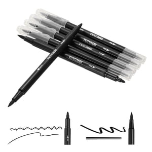 Uxcell Double marqueur de pinceau, stylo à pointe noir pour la coloration, 6Pcs