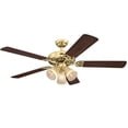 thumbnail image 1 of Westinghouse 7233800 52 in. Ceiling Fan with Dimmable LED Light Fixture Polished Brass Finish Reversible Blades Walnut & Oak Clear Ribbed Glass, 1 of 8