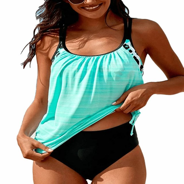 Womens Striped Floral Tankini Swimwear Bikini Sets Bathing Suits Swimsuit