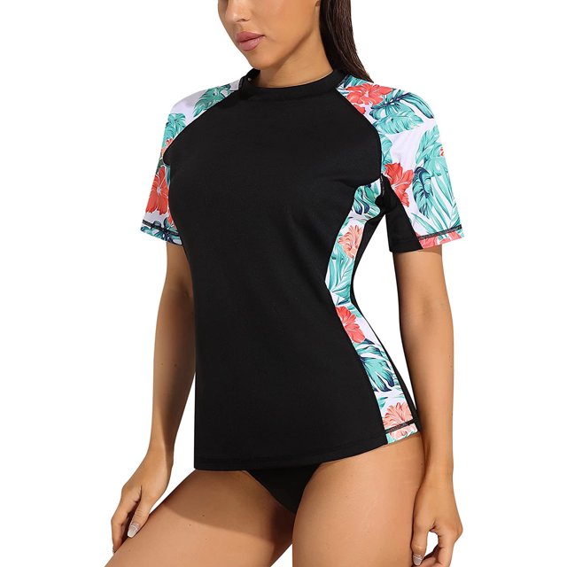 BeautyIn Chemise de Bain Imprimée Florale à Manches Courtes pour Femmes UPF 50+