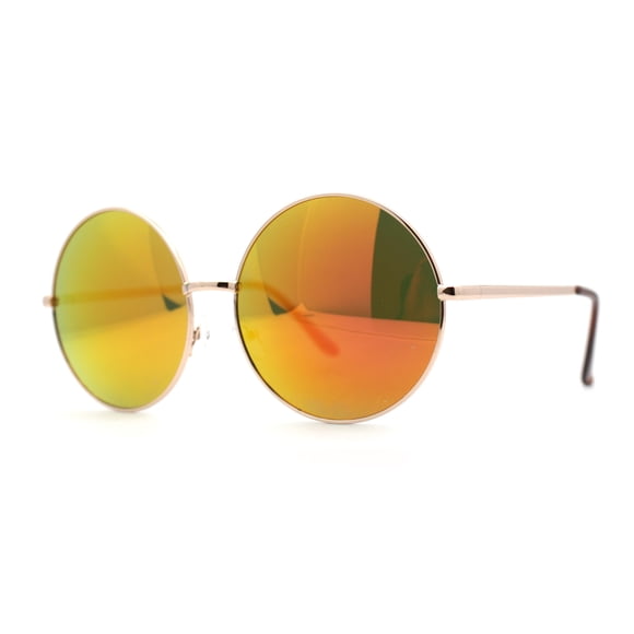 Color Mirror Iconic Hippie Oversize Round Circle Lens Sunglasses Gold Orange Mirror