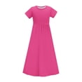 thumbnail image 3 of biudgviw Robe Maxi pour Filles à Manches Courtes, Col Ras du Cou, Couleur Unie, Robe Trapèze Décontractée, Robe d'Été Longue avec Poches, 3 of 6
