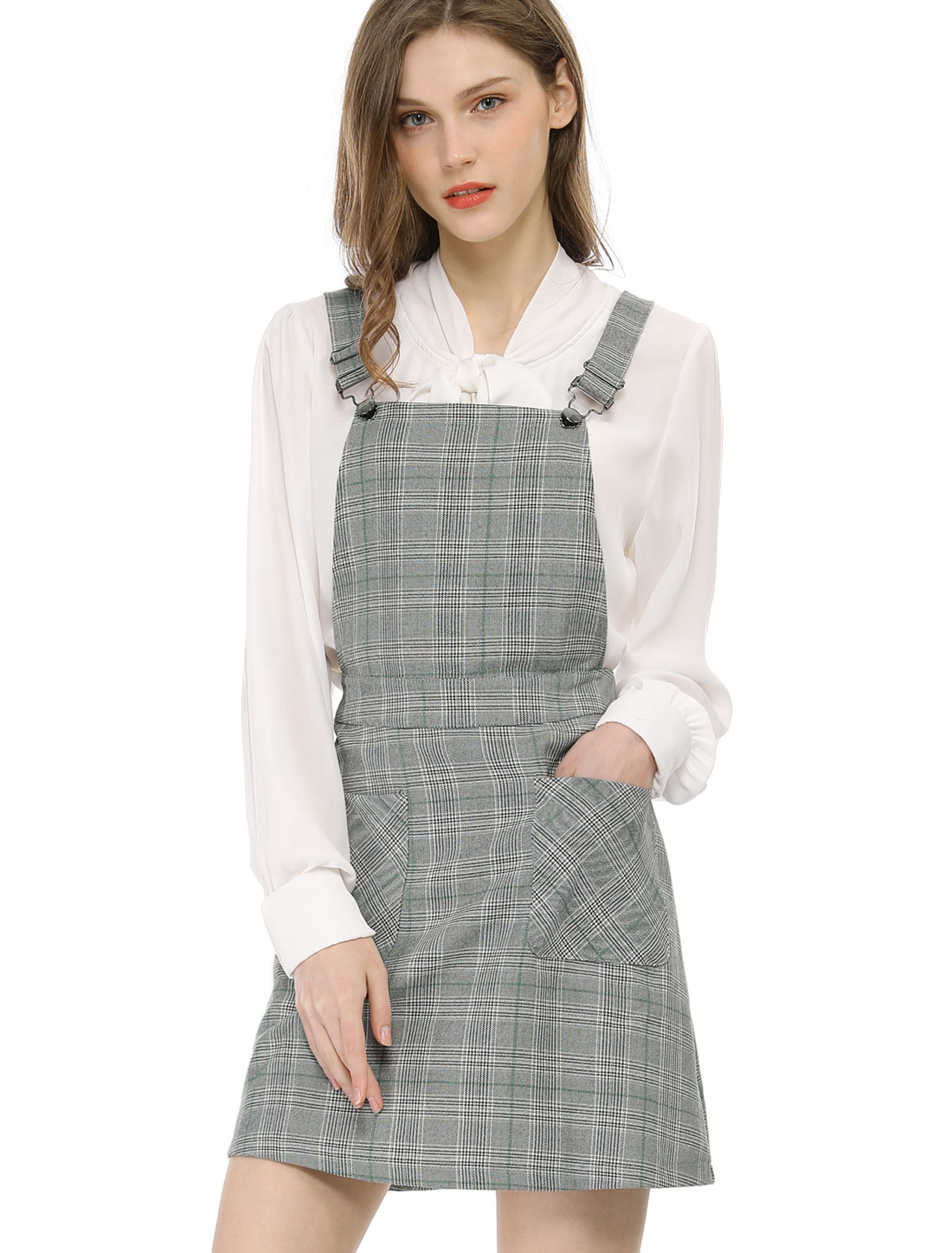 INSPIRE CHIC Women's Adjustable Strap Plaid Suspender Overall Dress