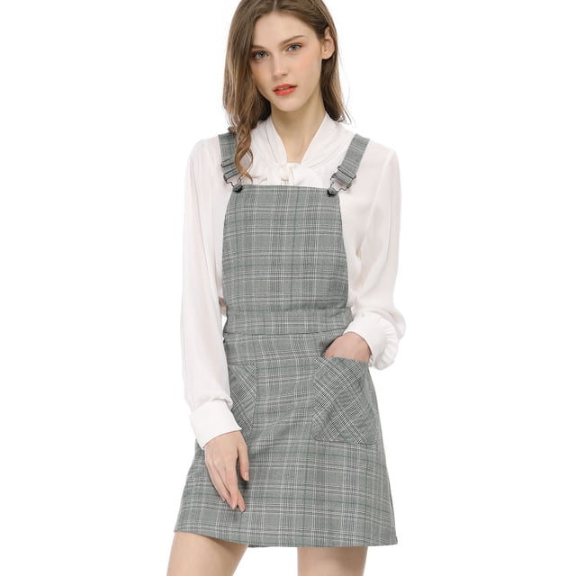 INSPIRE CHIC Women's Adjustable Strap Plaid Suspender Overall Dress