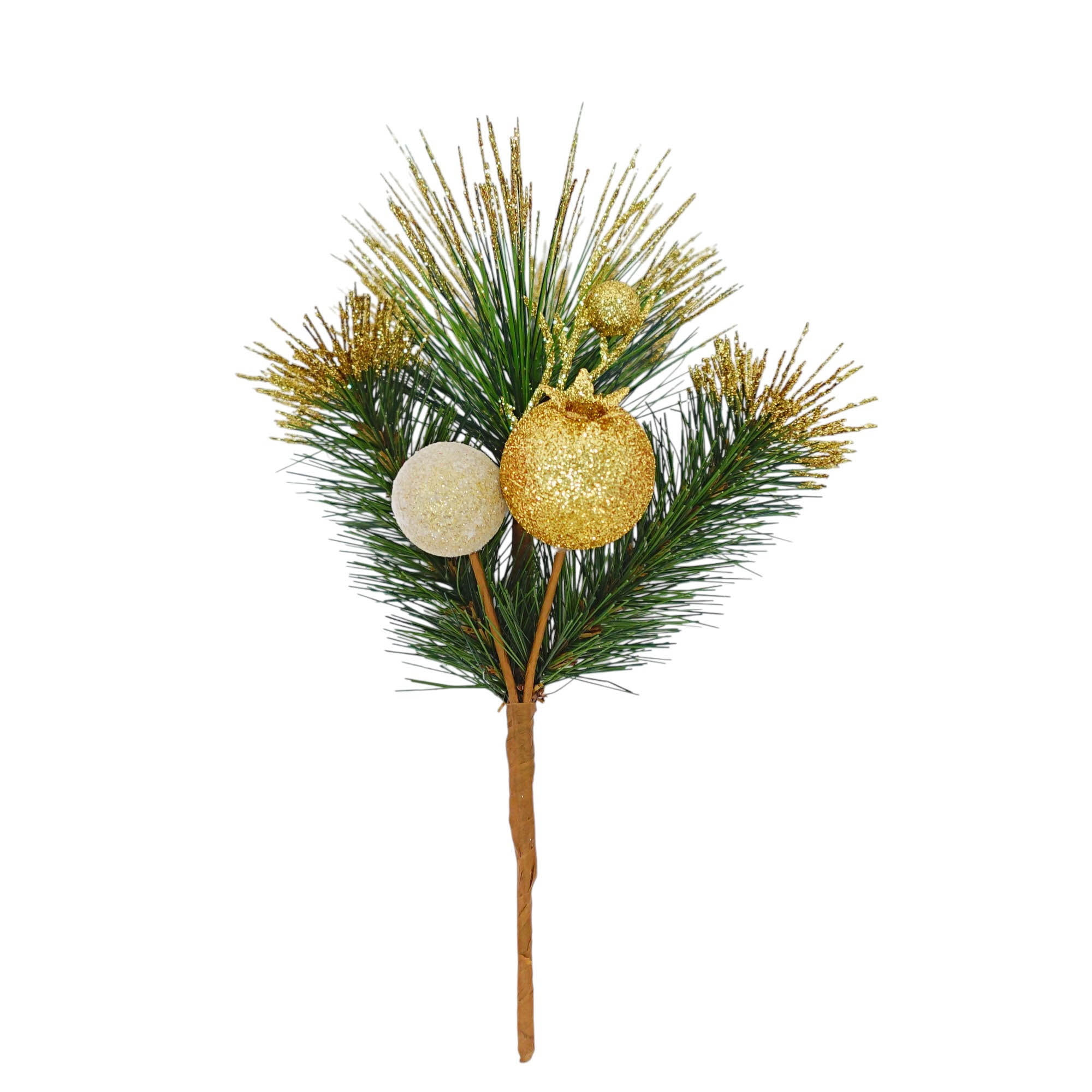 Holiday Time 9IN Gold Fruit With Pine Pick