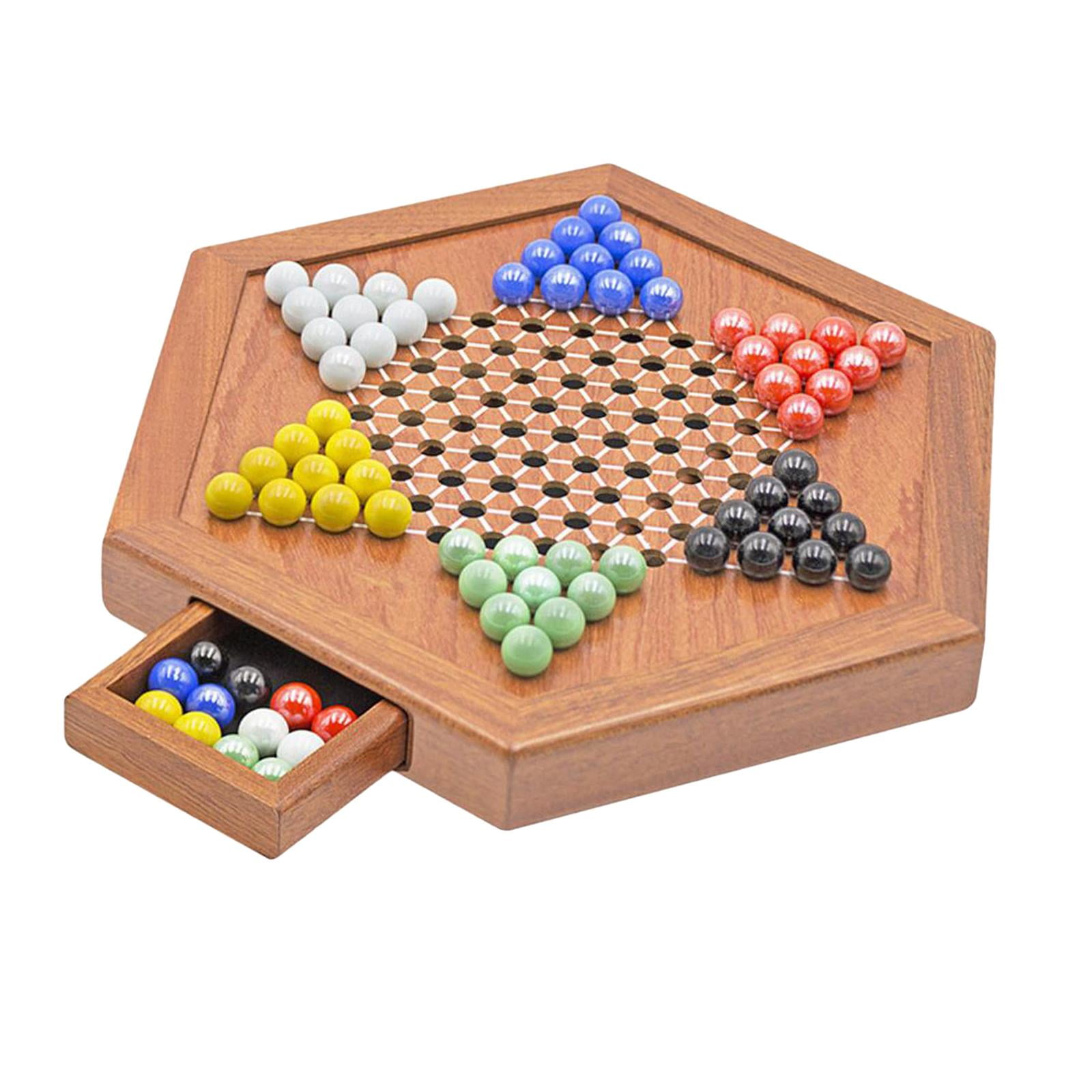 Jeu De Dames Chinoises En Bois – Plateau Hexagonal Et Billes De Verre Pour Toute La Famille