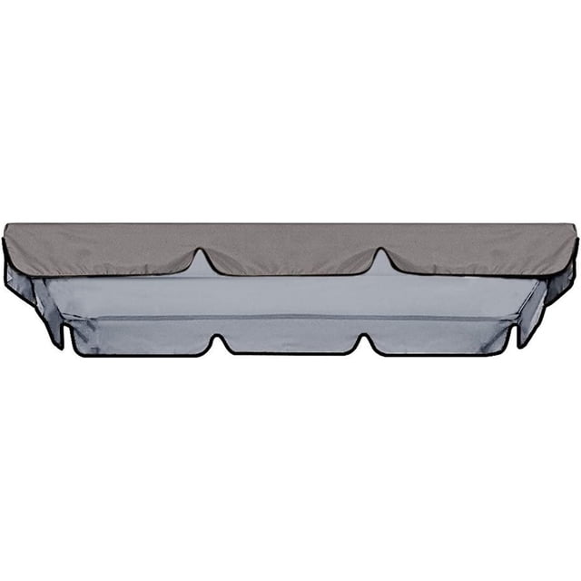 Outdoor Swing Canopy Waterproof Top Cover Replacement, 77''x49'' patio canopy cover in grey, ideal for 2/3-seater garden porch swings. Crafted from waterproof 190 silver-coated polyester taffeta for all-weather protection against rain, snow, bird droppings, and leaves. Includes corner pockets and straps for secure installation on swing frames. Perfect for outdoor shade in patios, lawns, and yards, and suitable as a replacement canopy.