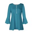 thumbnail image 3 of Babysbule Chemises pour Femmes Tunique Plissée 3/4 Hauts 2025 Tendance Habillée Décontractée Été Col en V Boutons Hauts, 3 of 4
