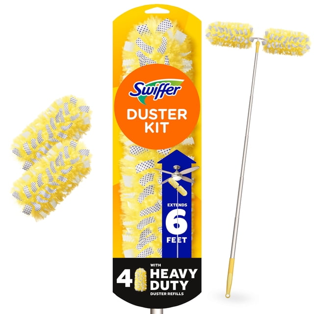 Swiffer Dusters Heavy Duty Super Extendable Handle Dusting Kit (1 Handle, 4 Dusters)